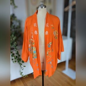 Vintage Japanese Orange Floral Kimono 35